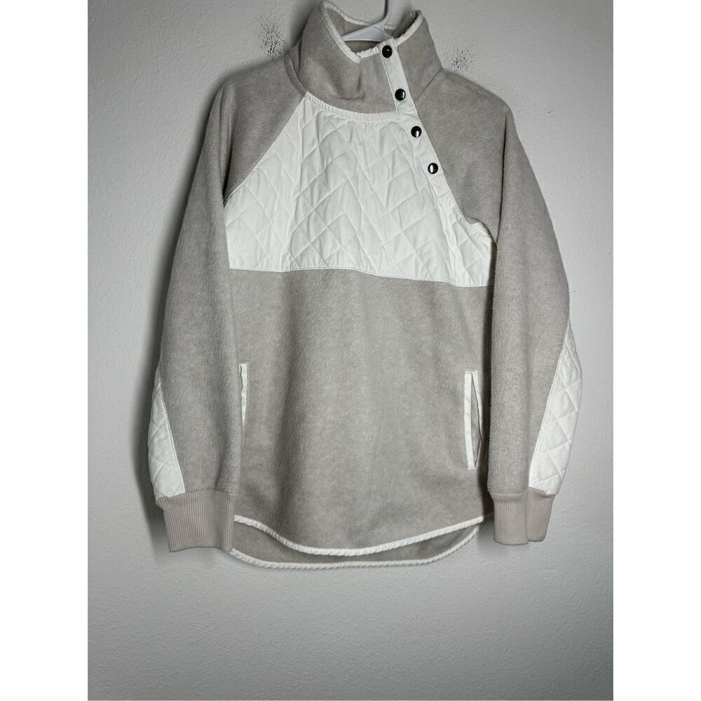 Abercrombie & Fitch Snap Fleece Pullover Womens Size M White Gray Cream